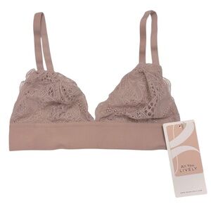 All.You.LIVELY Lively Nude Beige Wireless‎ Longline Lace Bralette Bra Small